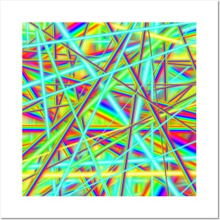 80s Rainbow Neon Strobe Light Abstract Pattern Posters and Art